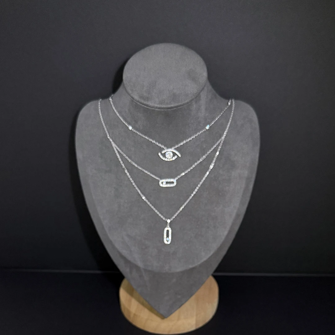 

Electroplated 18K gold classic full diamond double-layer sliding necklace, eye necklace