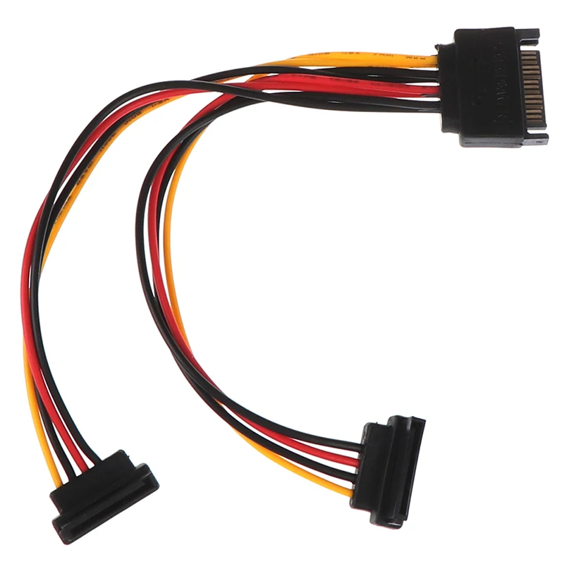 1Pc Brand New High Quality 90 degree SATA 15-Pin Male to 2 x 15P Female Y Splitter Adapter Power Cable