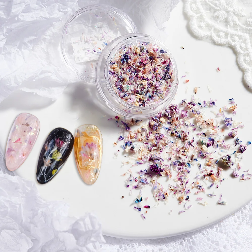 Summer Dried Flower Nail Art Decoration 3D Natural Real Floral Sticker UV Polish Pressed Flowers Crushed Accessory Jewelry Decal