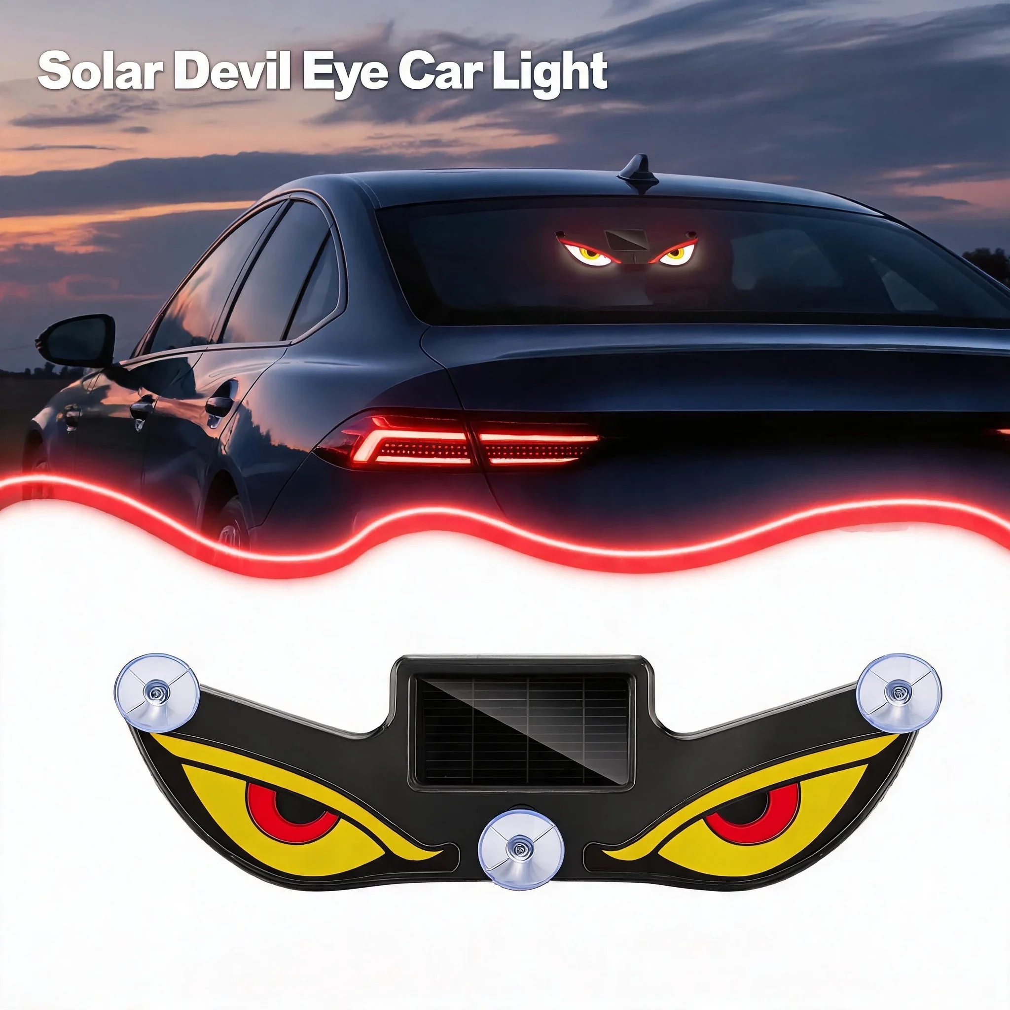 Breathing Decoration Light Durable Solar Powered Neon LED Car Ambient Lamp Wireless Cool Devil Eye Suction Cup USB Rechargeable