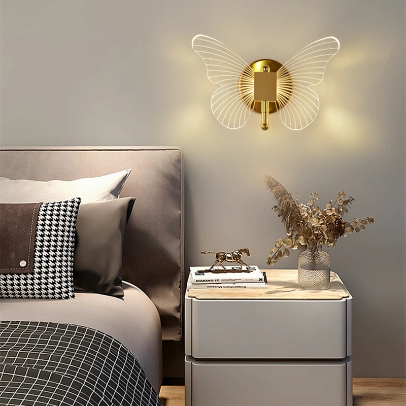 Nordic Modern Creative Butterfly Wall Lamp Luxury Acrylic LED Wall Light Living Room Dining Room Bedside Decor Simple Wall Lamp
