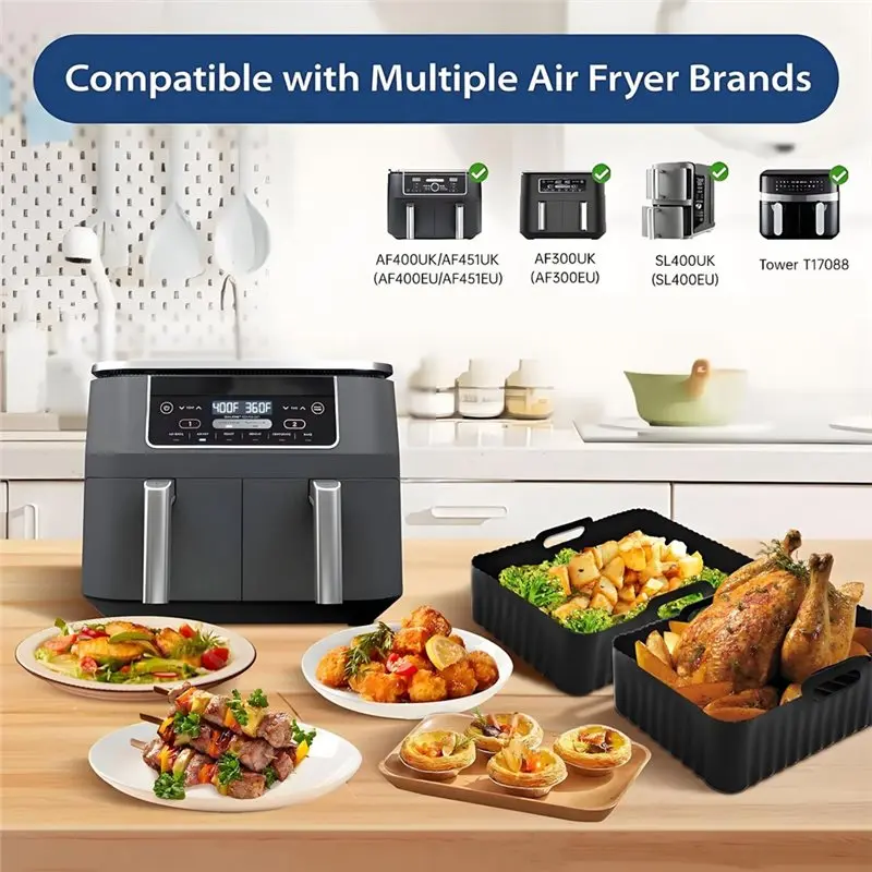 A94E-Reusable Rectangle Food Baking Basket Silicone Air Fryer Liners Rectangular For NINJA Airfryer Insert And Oven