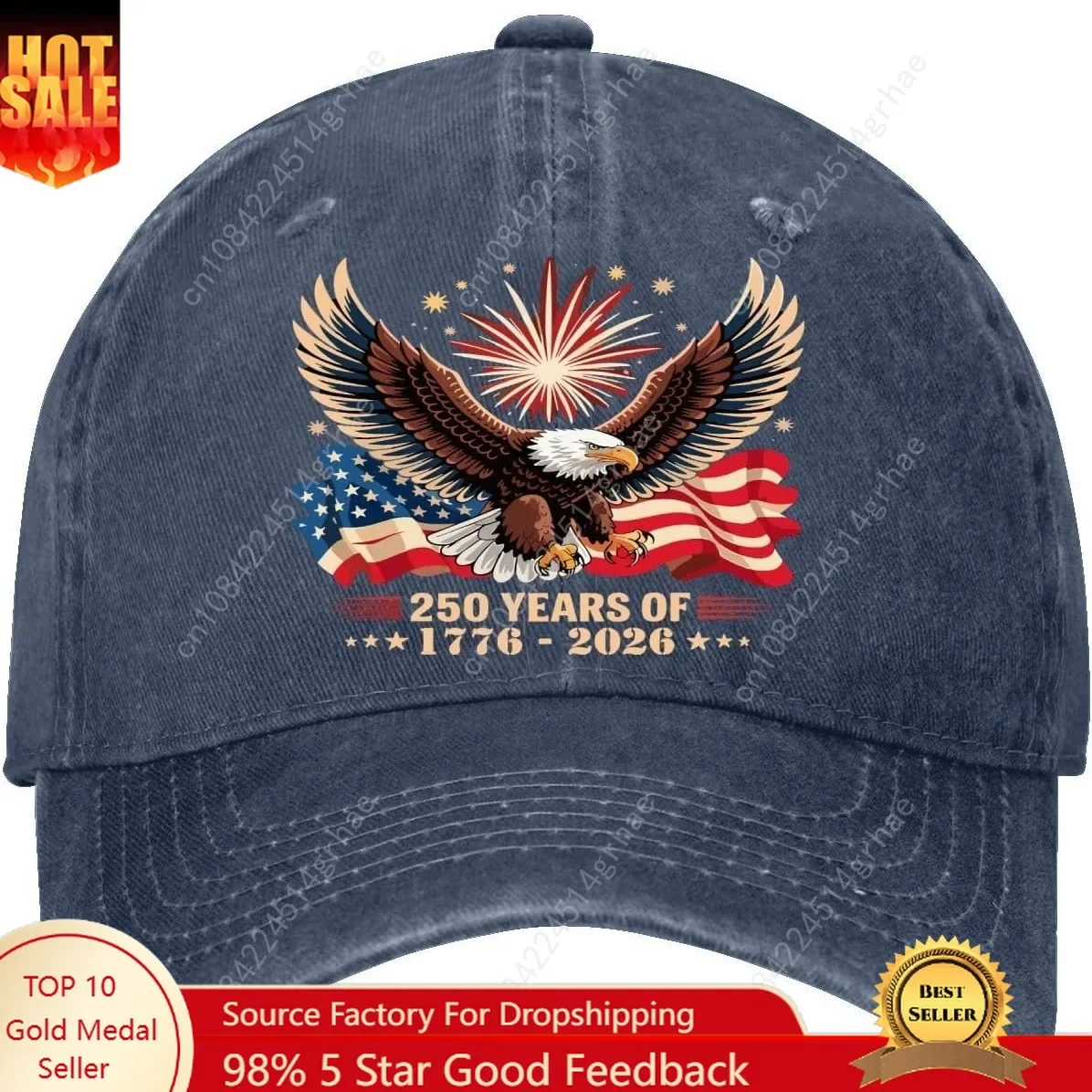 

250th Anniversary Hat for Mens Classic Washed Distressed Baseball Cap