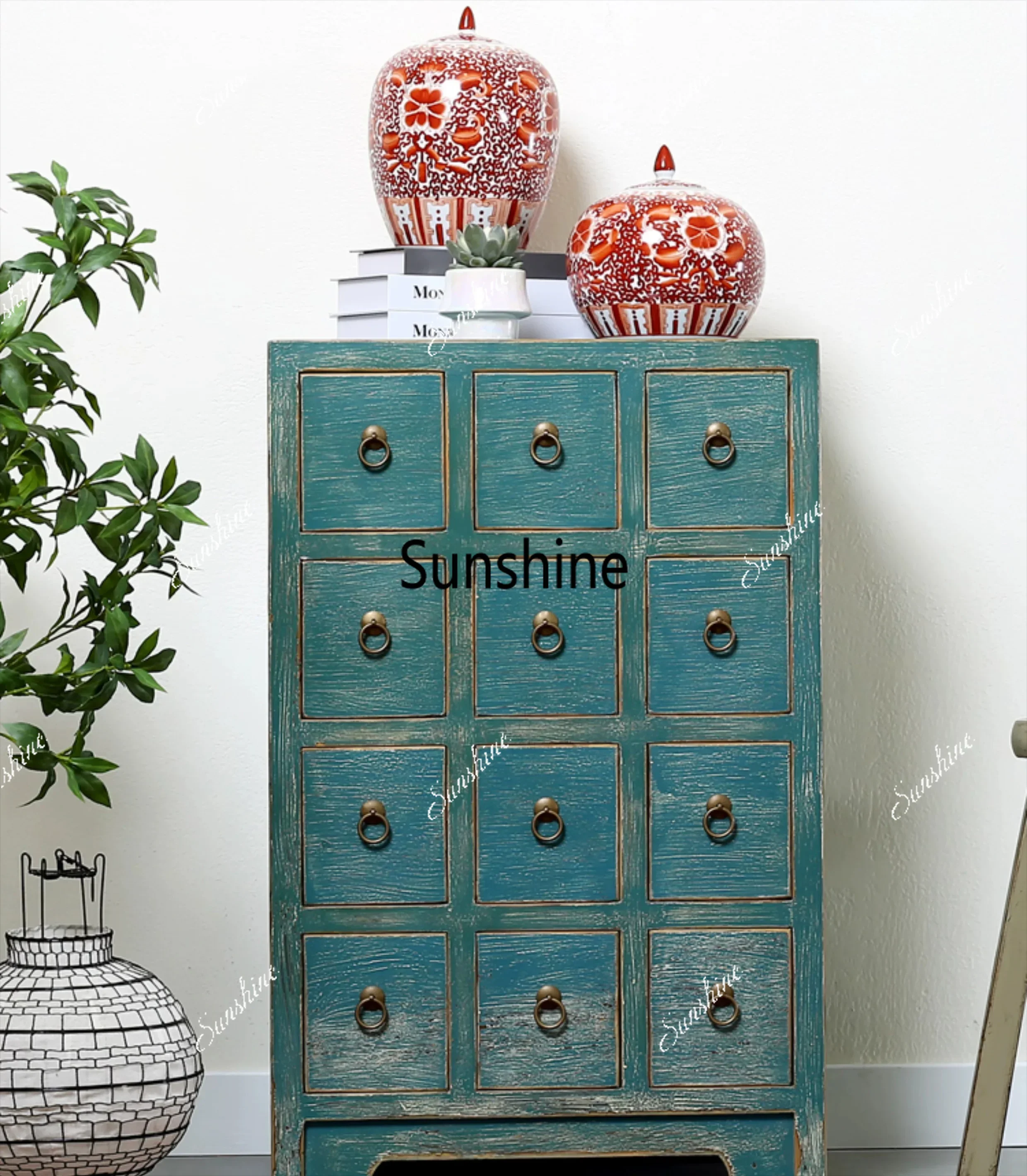 New Chinese solid wood twelve-drawer chest to make old storage cabinet