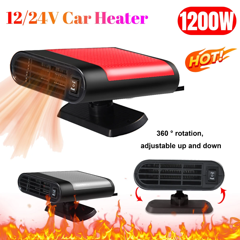 12/24V Car Heater 1200W Electric Cooling Fan Hot Air Blower 360 Degree Rotation Windshield Defogging Defrosting Heating Fans