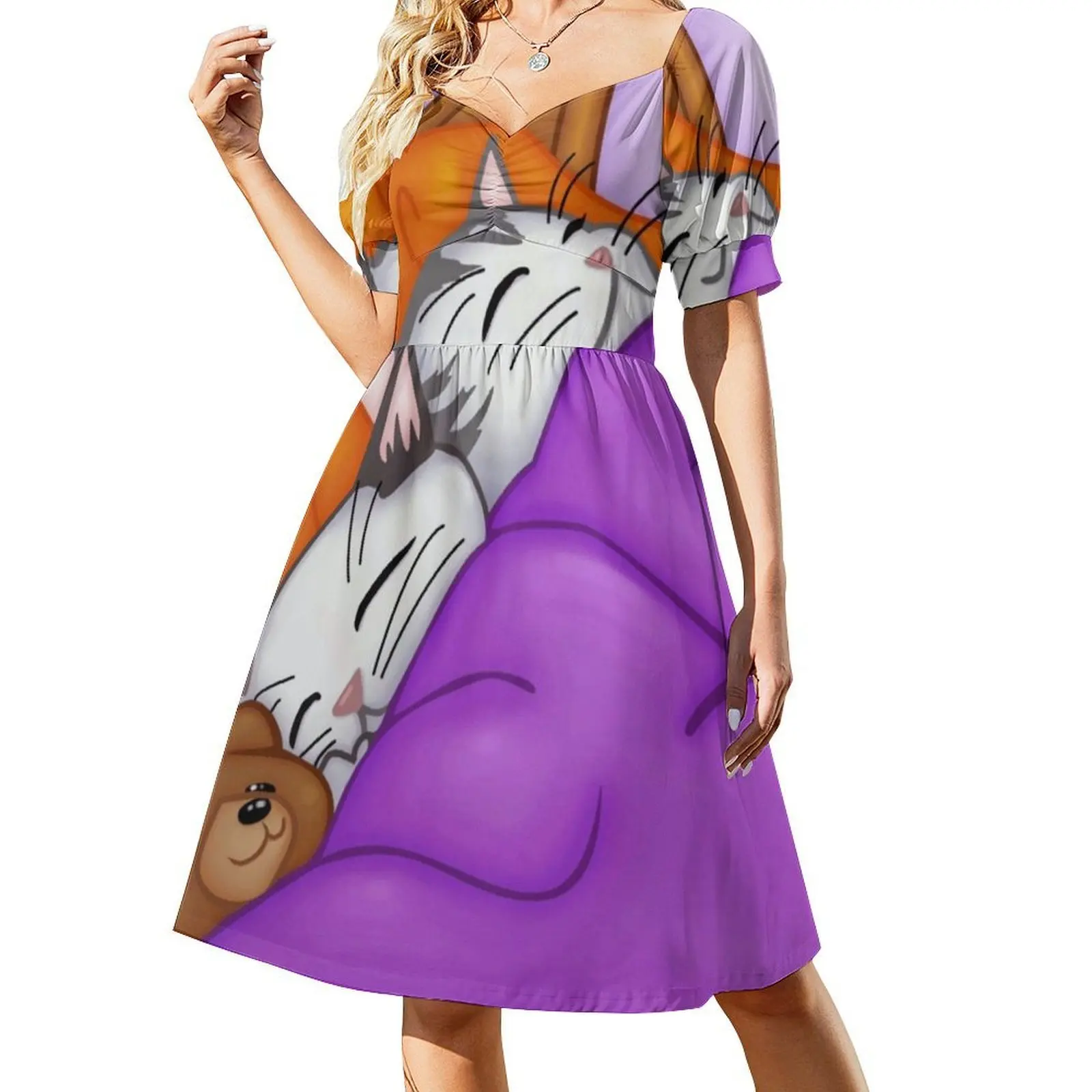 فستان قيلولة الظهر للقطط ذو فتحة عنق على شكل قلب فستان حفلات صيفي أنيق للنساء غفوة متفوقة ذيل القطط نعسان Zzz #2