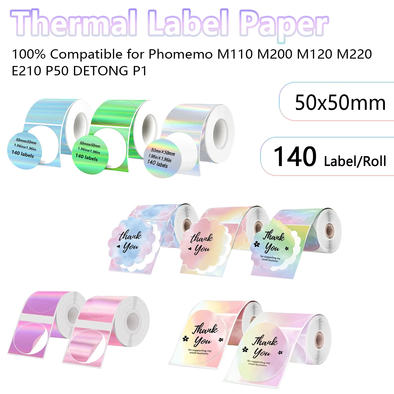 

M110/M200 Thermal Self-Adhesive Label Roll 50x50mm Color Laser Thermal Sticker DIY Seal Label for Phomemo M120 M220 E210 P50