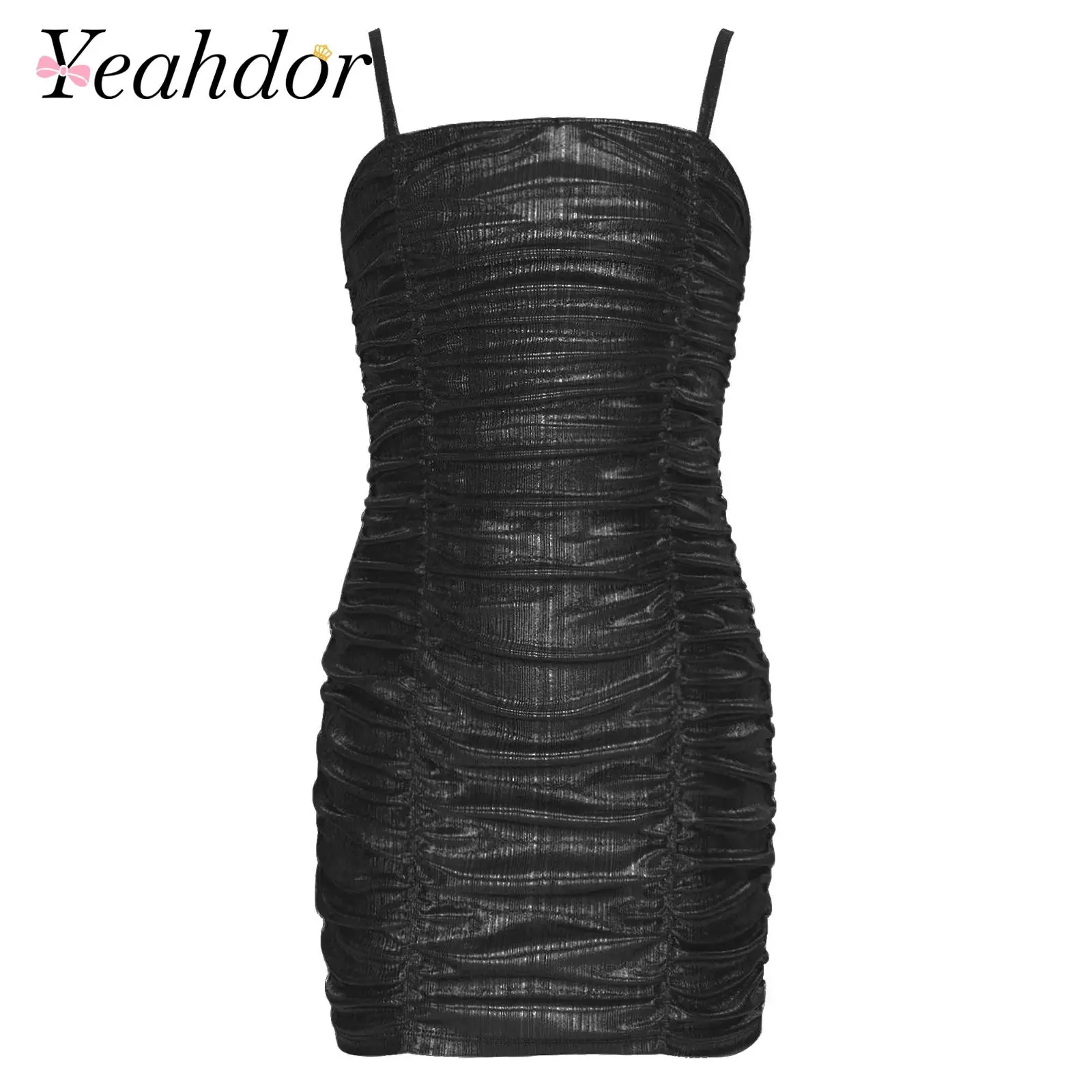 

Girls Mini Dress Metallic Shimmer Spaghetti Strap Kids Sleeveless Ruched Prom Dress Shiny Party for Wedding Prom Cocktail Gown