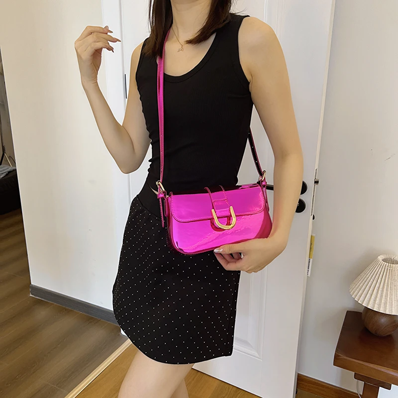 Fashion Bright Color Shoulder Bags for Women Small Purses and Handbags Female Designer Luxury Adjustable Strap PU Crossbody Bags