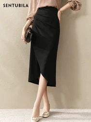 SENTUBILA Irregular Black Skirt Women Office Lady Elegant Spring Summer Long Skirt Harajuku High Street Solid Clothes 123Q44935