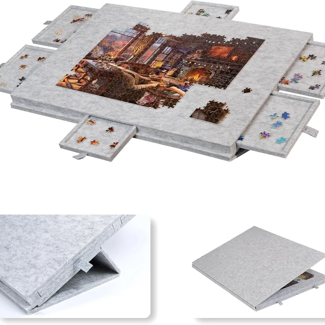 Tavolo puzzle pieghevole in feltro per bambini con 6 cassetti e supporto, giocattolo di smistamento educativo Nuovo gioco di apprendimento portatile di arrivo Nuovo prodotto