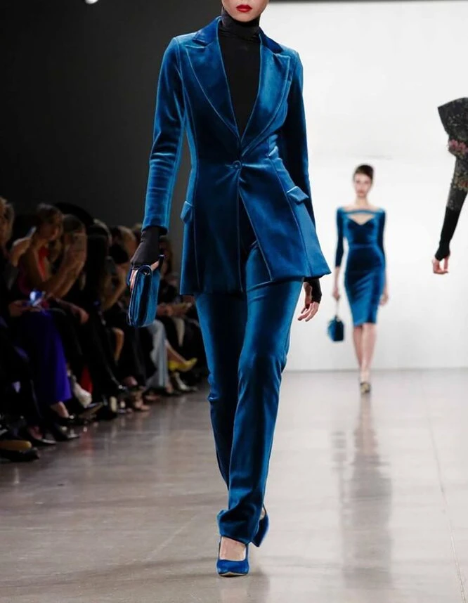 

Velvet Women's Suits Blue Peak Lapel 2 Pcs Fashion Casual Daily Pant Suits