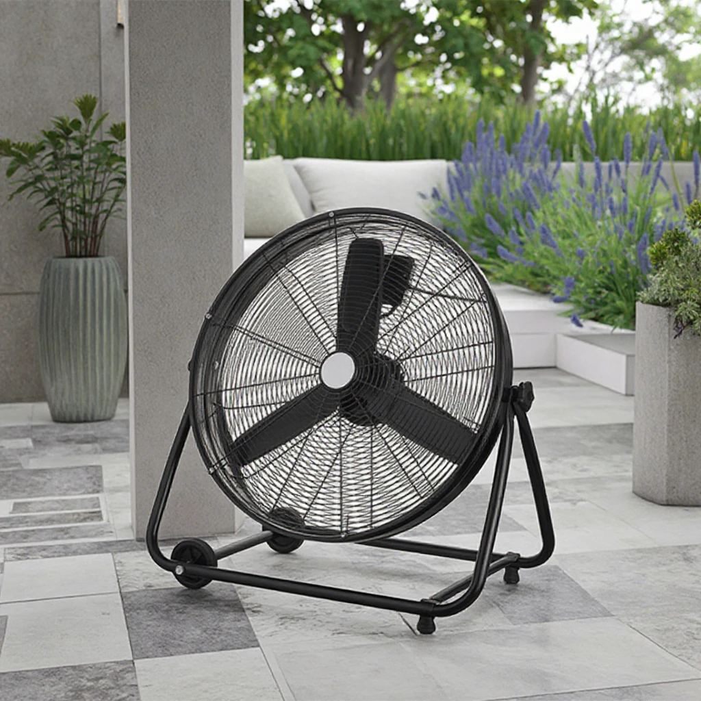 20-Inch Metal Stand Fan Strong 3 Blade Floor Fan Wheels Outdoor Garage Hotel Cooling FS-4 Mechanical Control Electricity