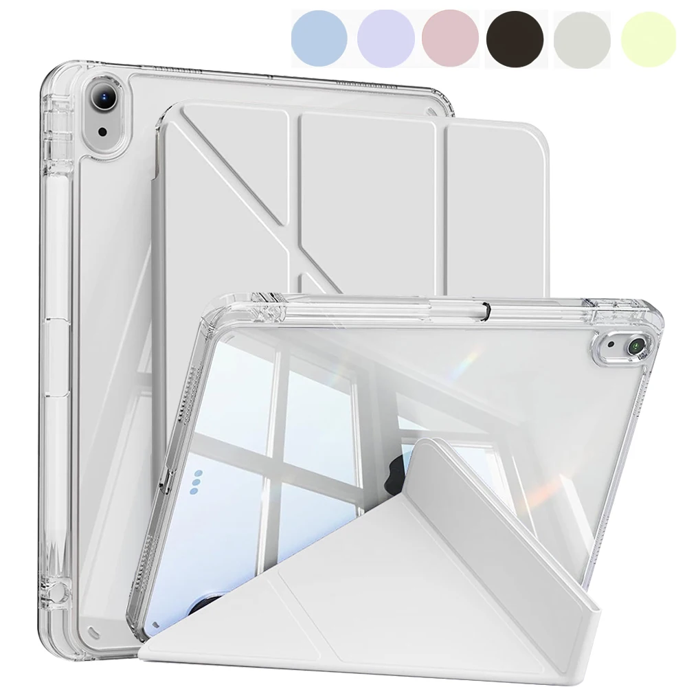 Solid Color New Tablet Case For iPad Pro 11 12.9in 13 M4 9.7 10.2 5/6th 7/8/9 10 11th MINI Air 4 5 6 7 Trifold Transparent Case