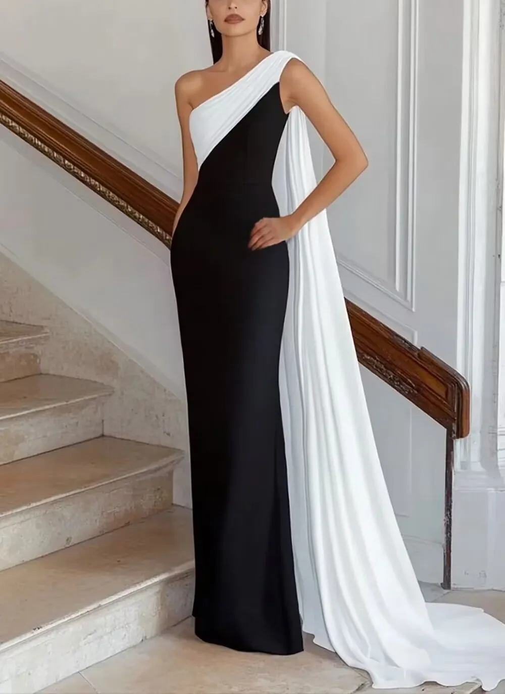 Customized One Shoulder Floor Length Color Contrast Evening Gown High Quality Luxury Hochzeitskleider Gäste Abiti Da Sera فساتين