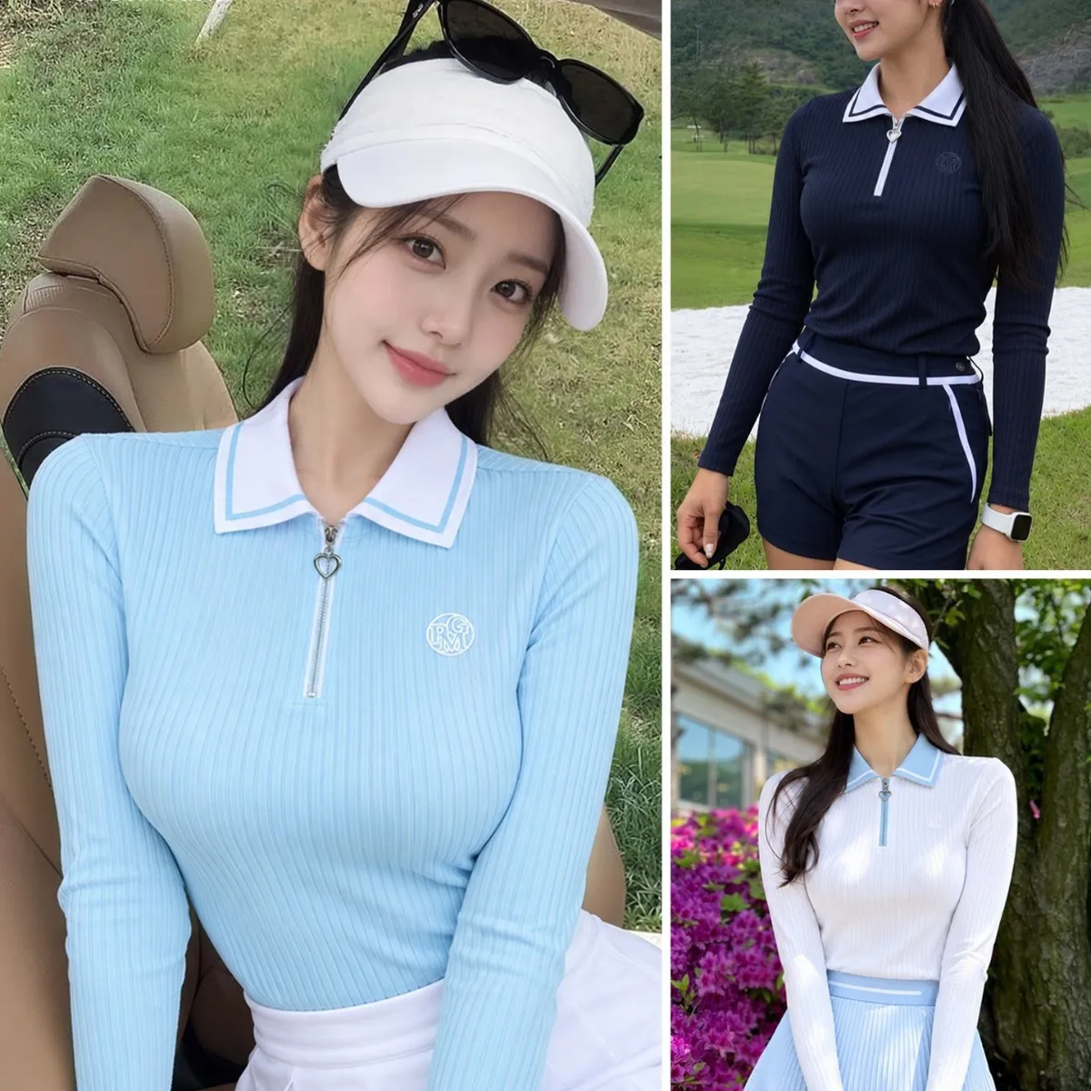 Pgm Women Golf Polo Shirt Long Sleeve Texture Zip Collar Sports Top Ladies Slim Fit Breathable Tennis Athletic Golf Wear S-XXL