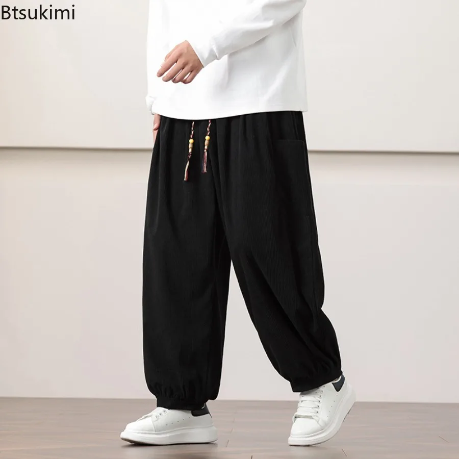 Oversized Men Harem Pants Chinese Style Corduroy Wide Leg Pants Male Baggy Sweatpants Joggers Pants High Quality Casual Trousers