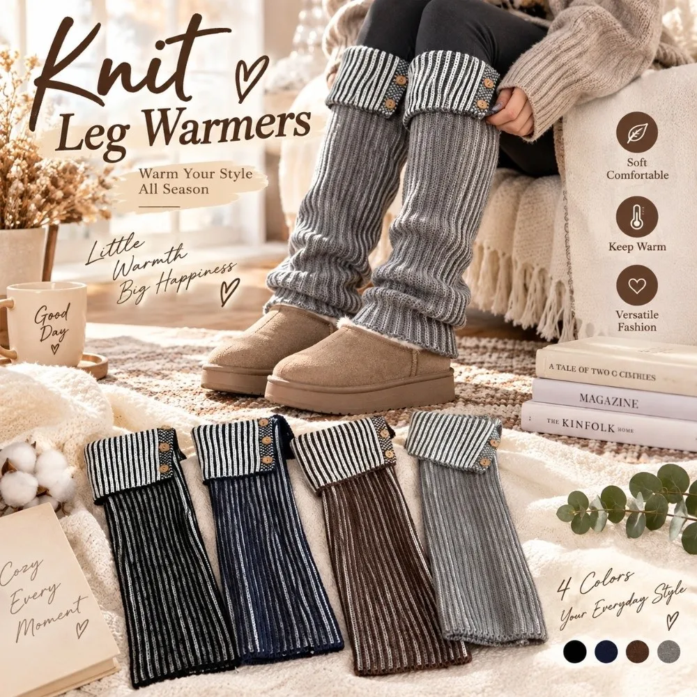1 Pairr Cotton Blend Leg Warmer Thickened Knit Fold-Over Cuff Cuffed Leg Warmer Decorative Button Slouchy Silhouette