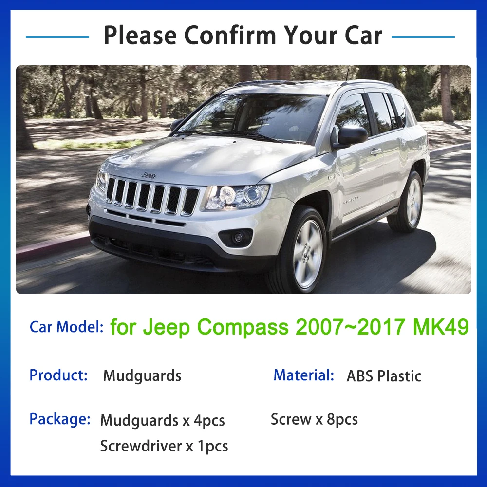 for Jeep Compass 2007~2017 MK49 2011 2012 2013 2014 2015 2016 MudGuards Splash Guards Front Fender Flaps Car Styling Accessories