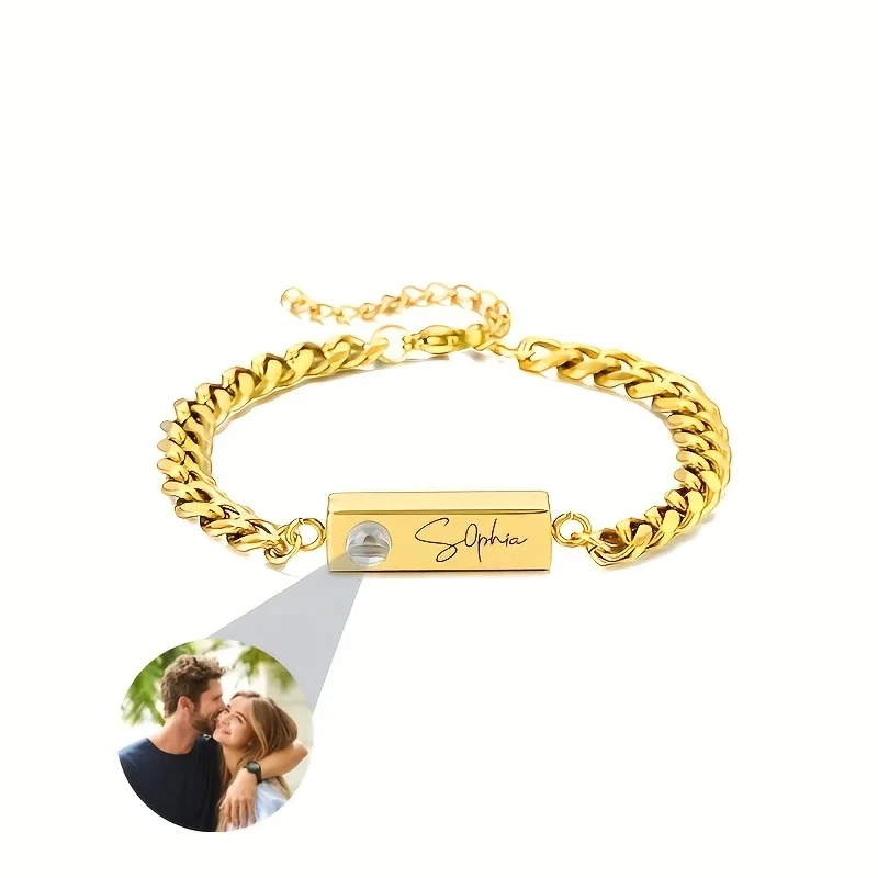 Custom Photo Name Bracelet 5NK Cuban Chain Personalized Picture Jewelry Stainless Steel Couple Gift for Women Men view 6