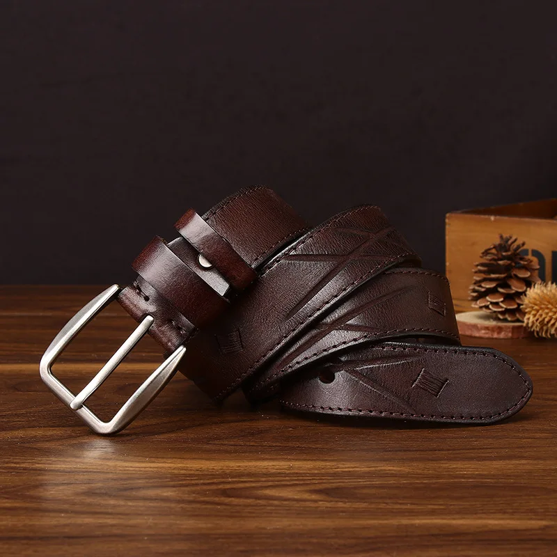 3.8cm Washed Retro Distressed First-layer Cowhide Belt Men Genuine Leather Pin Buckle Jeans Belt Designer Belt Cinturones Hombre