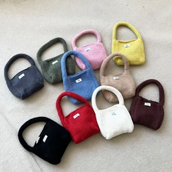 10 Colors Handmade Knitted Handbag Minimalist Wool Woven Shoulder Bag Solid Versatile Student Commuting Pouch Shopper Autumn