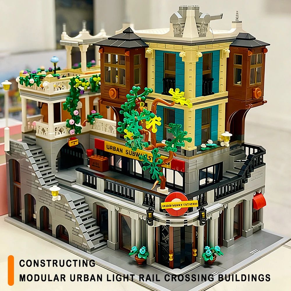 도시 라이트 레일 역 모델 지하철 빌딩 블록 스트리트 뷰 어려운 조립 장난감 어린이 크리스마스 선물용 3692PCS