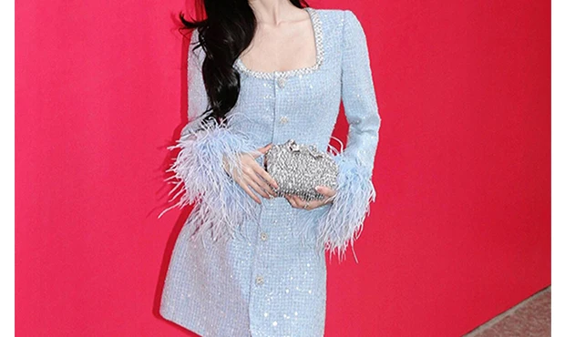 Beautiful Super Good-looking Dresses Women's 2024 Autumn New High-end Sequined Feather Jackets Socialite Small Fragrant Dresses