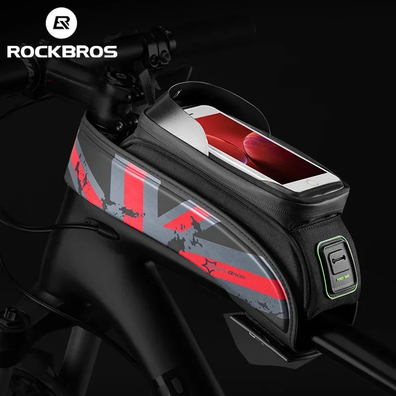 ROCKBROS Bicycle Bag MTB Road Bike Bag Rainproof Touch Screen Cycling Front Tube Frame Bag 5.8/6.0 Phone Case Bike Accessories