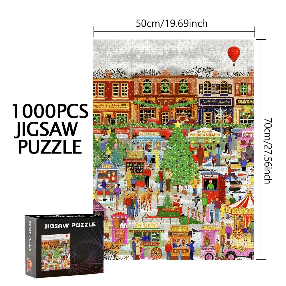 Festive Christmas Town Market Scene Jigsaw Puzzle Adult Holiday Theme Intellectual Game Home Leisure Decorative Puzzle Toy