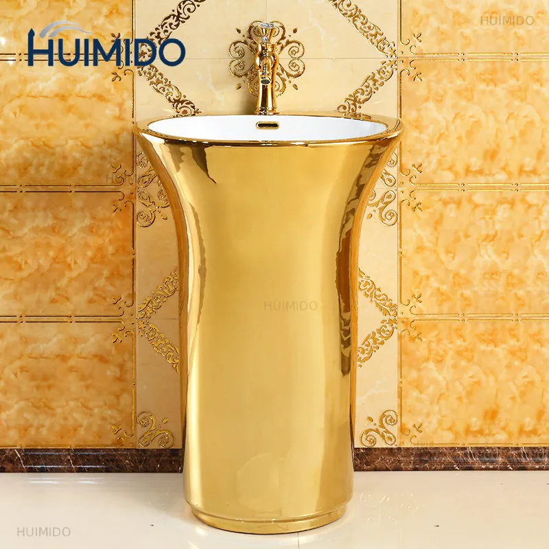 European column basin integrated wash basin hotel column washbasin ceramic gold pillar basin