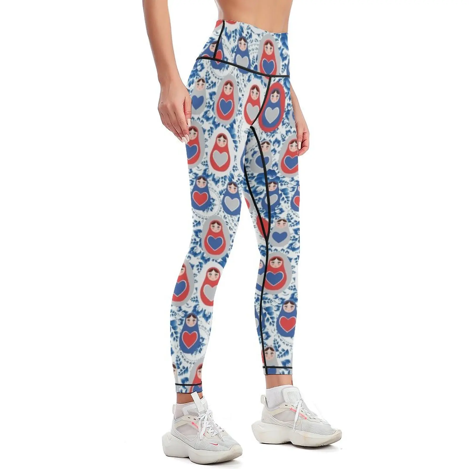 Russian Matryoshka with hearts Leggings sports for push up gym pants Womens Leggings