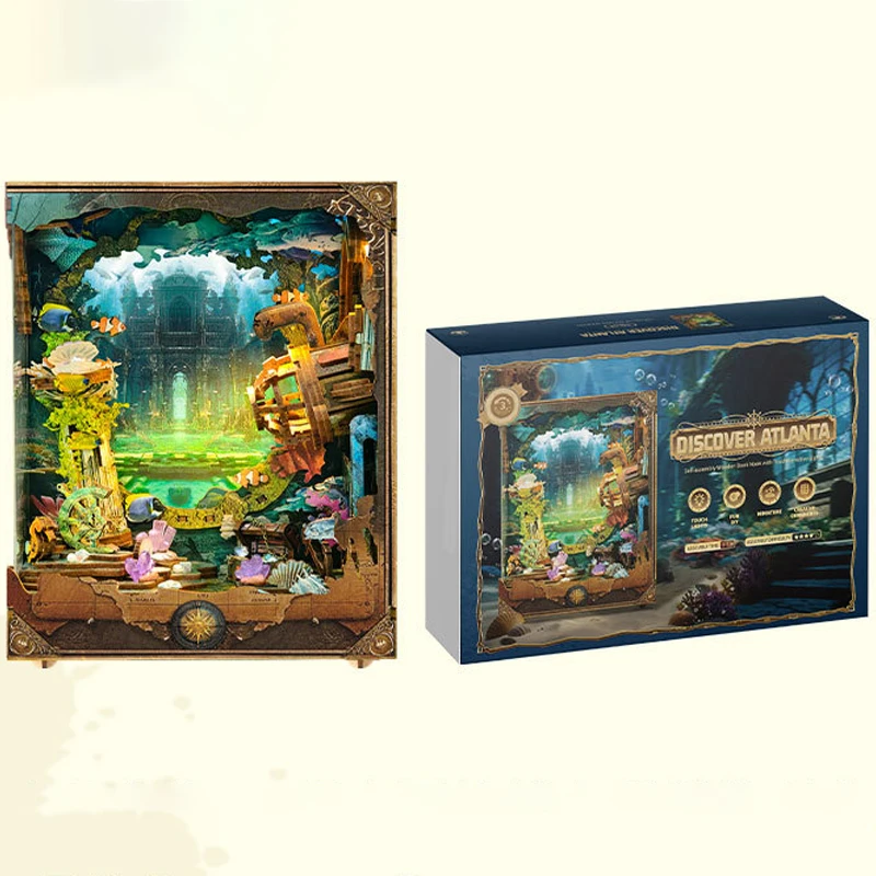 NEW Discover Atlanta DIY Wooden Book Nook Figurines Miniatures Kits Bookshelf Home Bookend Decoration For Adult Handmade Gifts