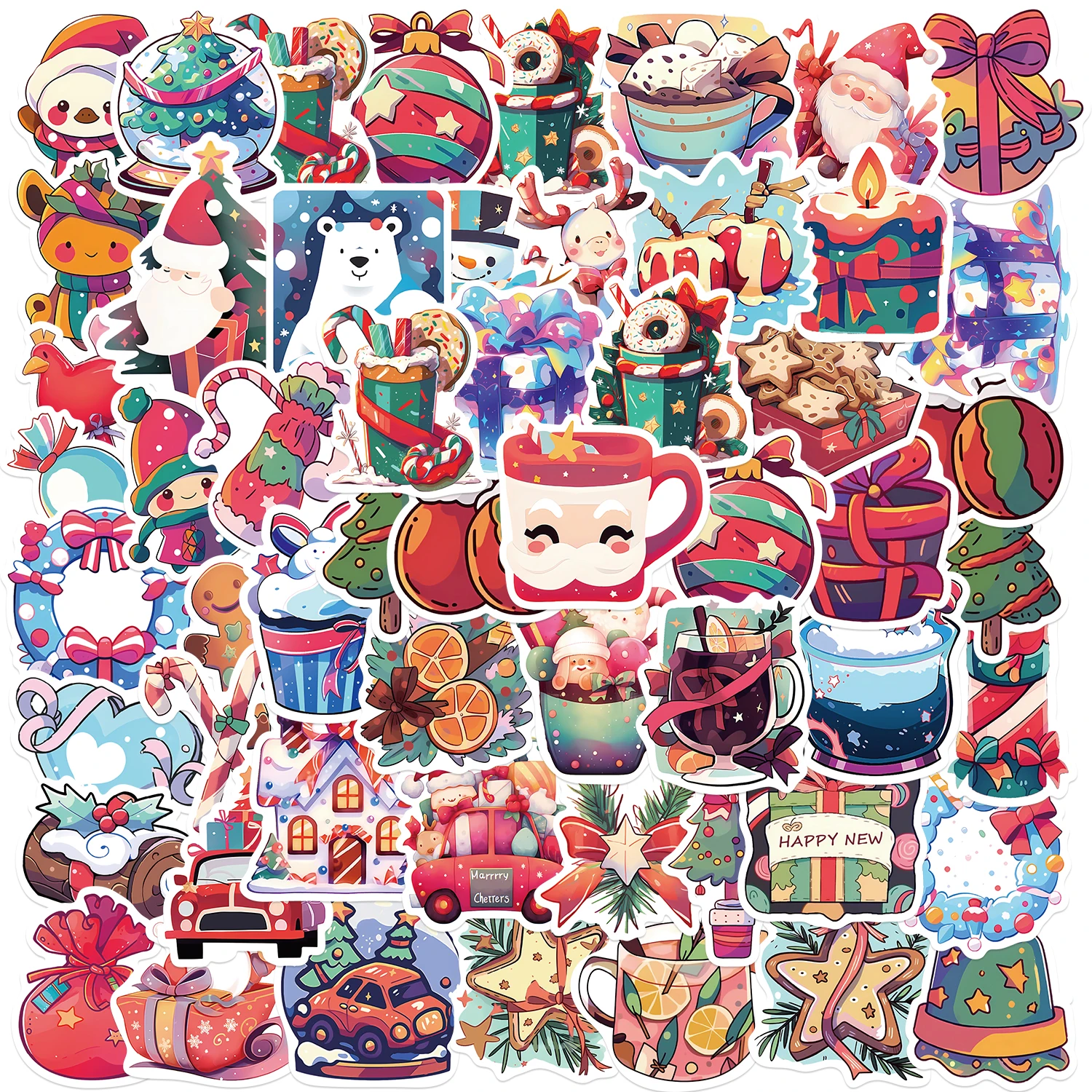 50/60pcs Christmas Theme Stickers Pack Cat Dwarf Stickers Waterproof Vinyl Merry Christmas Stickers For Christmas Holiday Party