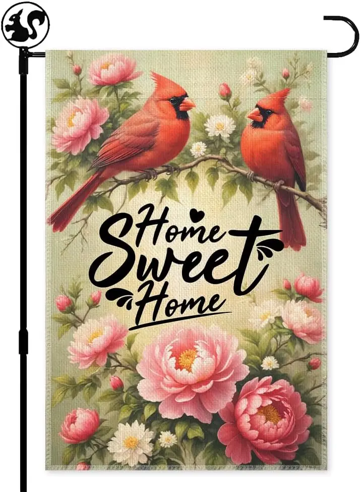 Home Sweet Home Welcome Memorial Garden Flag for Outside, Double Sided Farmhouse Lawn Outdoor Yard Flags, Floral Cardinals P WWP