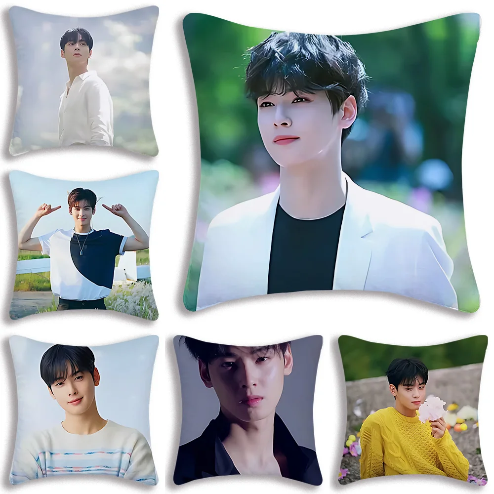 

Cha Eun Woo Pillow Covers Cartoon Sofa Decorative Home Double-sided Printing Short Plush Cute Cushion Cover