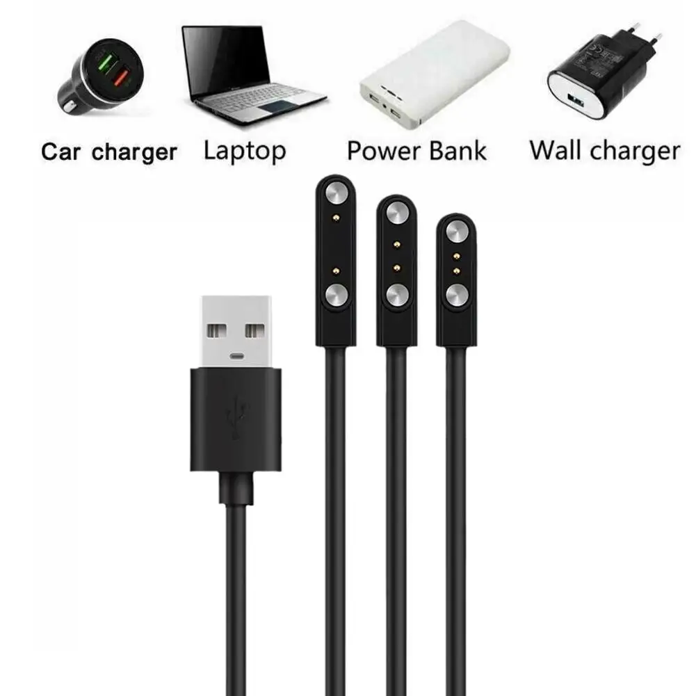Magnetic Charging Charging Cable For Smart Watch 2 Pin Distance 2.48mm Universal Black New USB Power Charger 4mm Cable