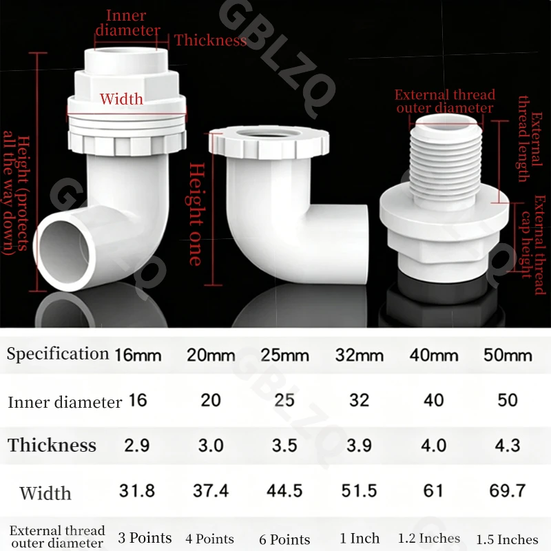 PVC Aquarium 90° Elbow Drainage Connector 16-50mm Fish Tank Overflow Joints Water Inlet Outlet Supply Pipe DIY Drain Fittings