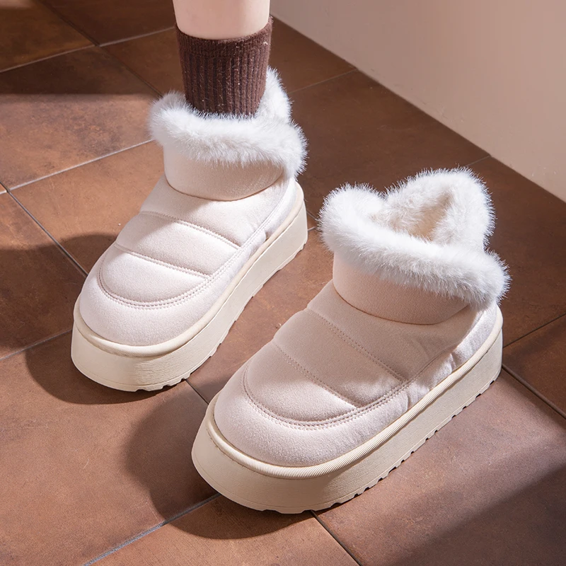 Cute Warm Ankle Boots Winter Women's Bow Warmth Plush Bow Cotton Shoes 2025 New Waterproof Down Cloth Short Barrel Snow Boots