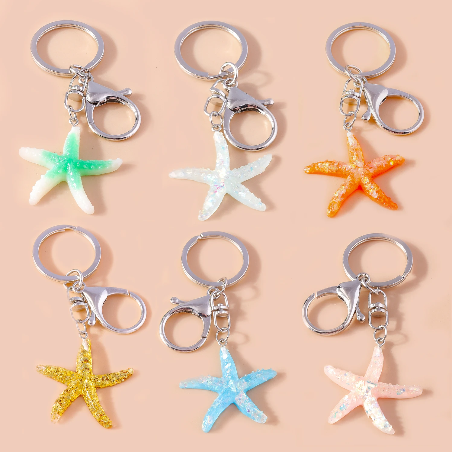 Aihua Chic Summer Beach Starfish Keychains Vacation Sea Souvenir Gift Car Key Holder Handbag Pendant DIY Jewelry