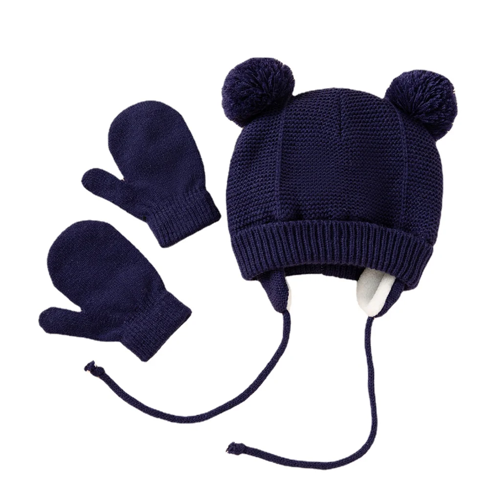 Winter Baby Zeug Hut für Junge Mädchen Zubehör Knited Kappe Kinder Hut Fleece Warme Handschuhe Dicken Winter Ohr Kinder Hut baby Motorhaube