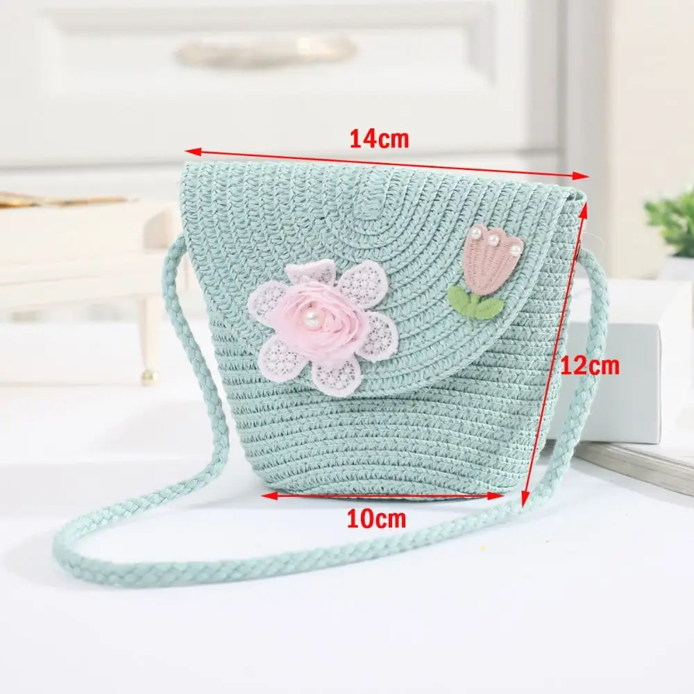 Cute Straw Flap Shoulder Bag Solid Color Handmade Woven Kid Crossbody Bags Photo Props Mini Travel Coin Purse