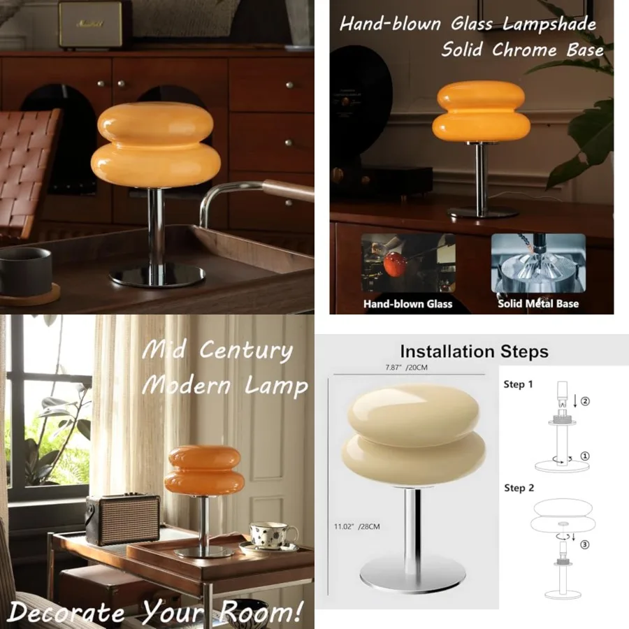 

Mushroom Lamp Table Lamp for Night Stands, Mid Century Modern Desk Lamps for Bedroom, Vintage Dimmable Bedside Small Cute Lamps