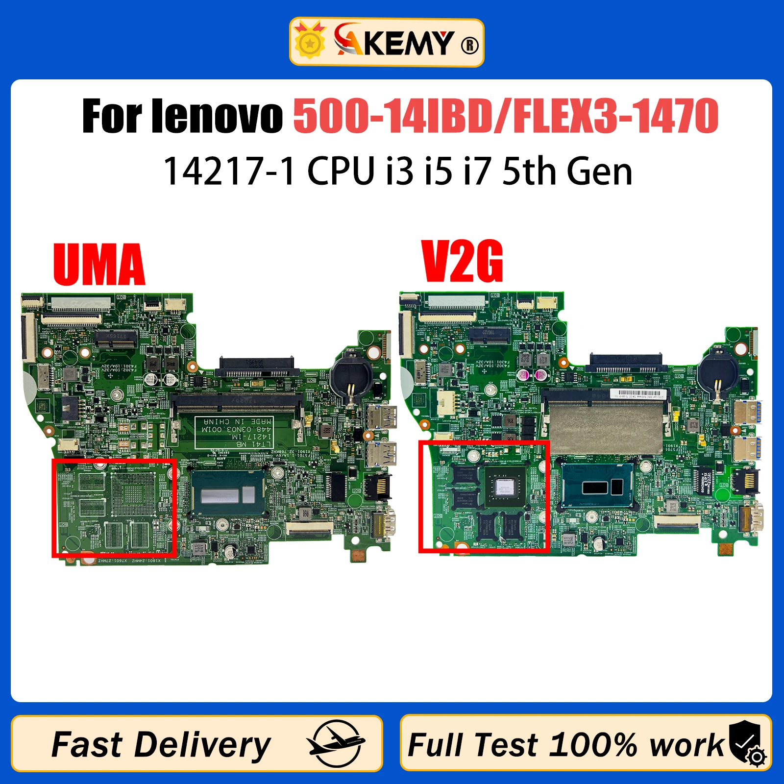 AKEMY For Lenovo FOR YOGA 500-14IBD FLEX3-1470 Laptop Motherboard 14217-1 With i3 i5 i7 5th Gen CPU DDR3 Mainboard