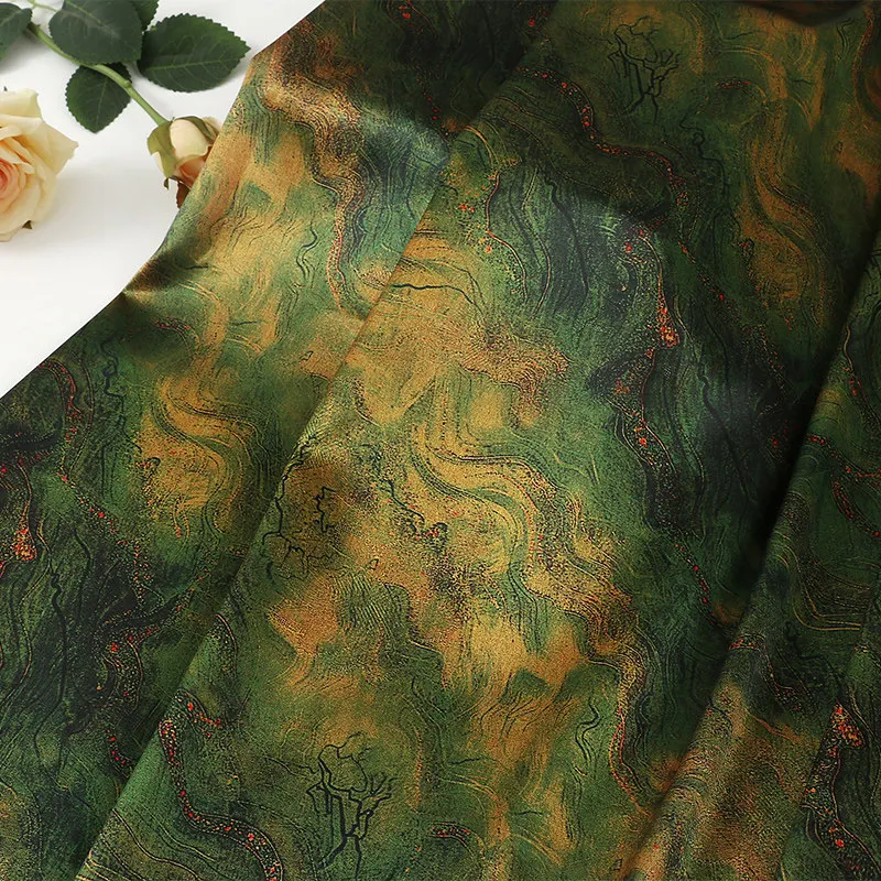 1 Meter Acetat-Doppelseitiger Satin-Stoff mit Chinesischem Vintage-Blumenmuster für Frühlings- und Sommerkleider, Qipao, Jacken, DIY-Näharbeiten
