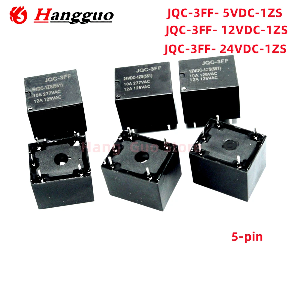 5 Stück original 10a 12a DC-Relais HF3FF-JQC-3FF-5vdc-1zs 12vdc-1zs 24vdc-1zs(551) 5-polig hf-JQC-3FF- 5v 12v 24v beste Qualität