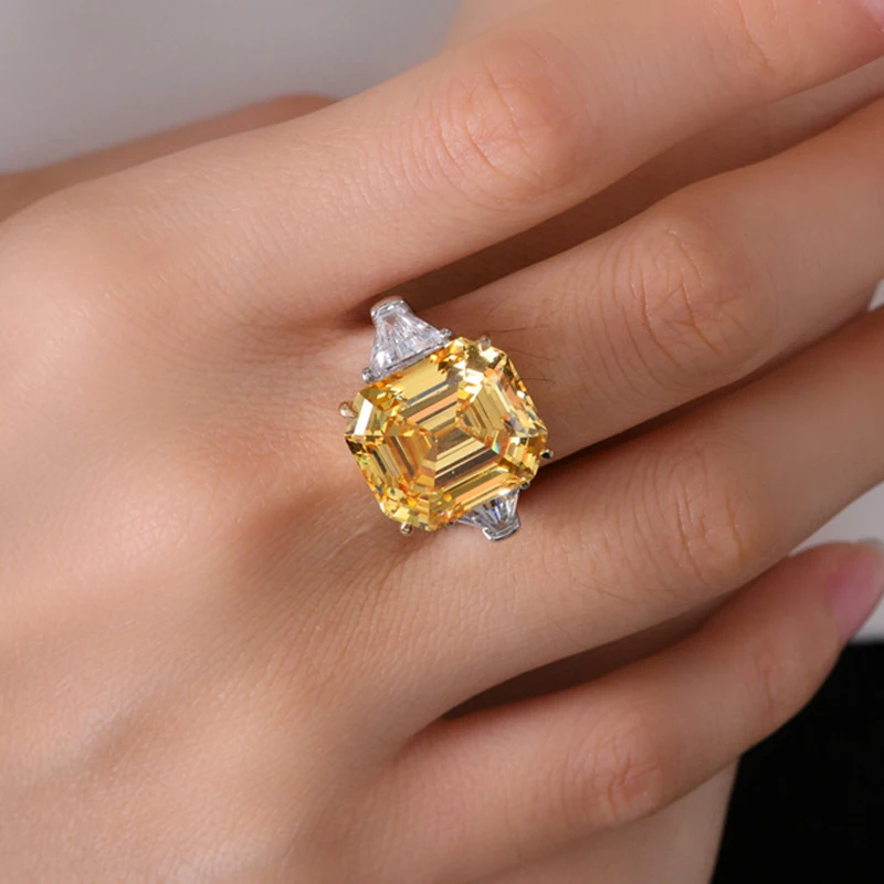 OEVAS 100% 925 Sterling Silver Sparkling 14*16mm Pink Yellow High Carbon Diamond Fine Jewelry Wedding Party Fine Jewelry Gifts