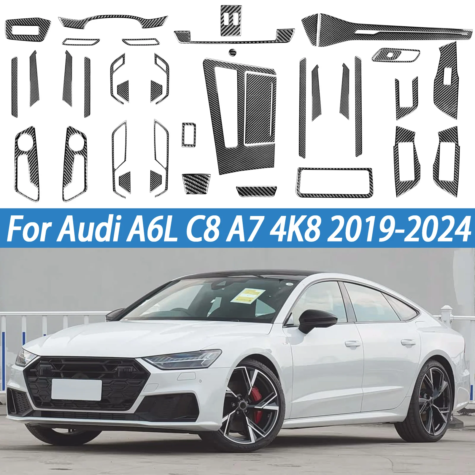 

For Audi A6 A6L A7 Car Interior Accessories Seat Control Button Trim Cup Holder Panel Inner Door Strips Carbon Fiber Sticker