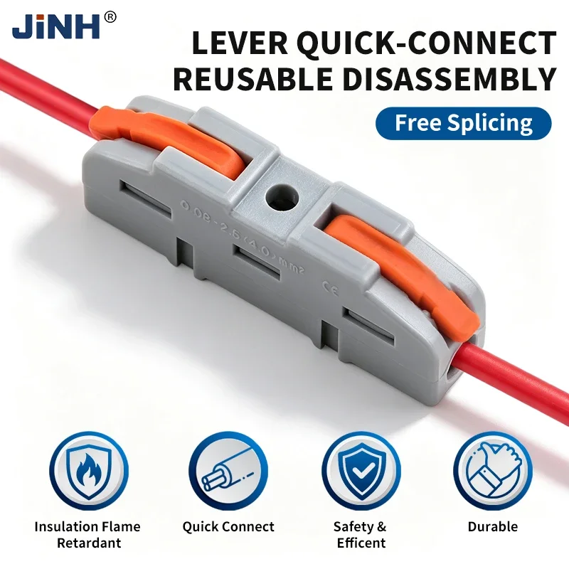 JINH 32A CMK401 Inline Lever Splice Connector 1-Port to 1-Port 450V 28-12 AWG Quick Wiring Pack of 10/20/50/100