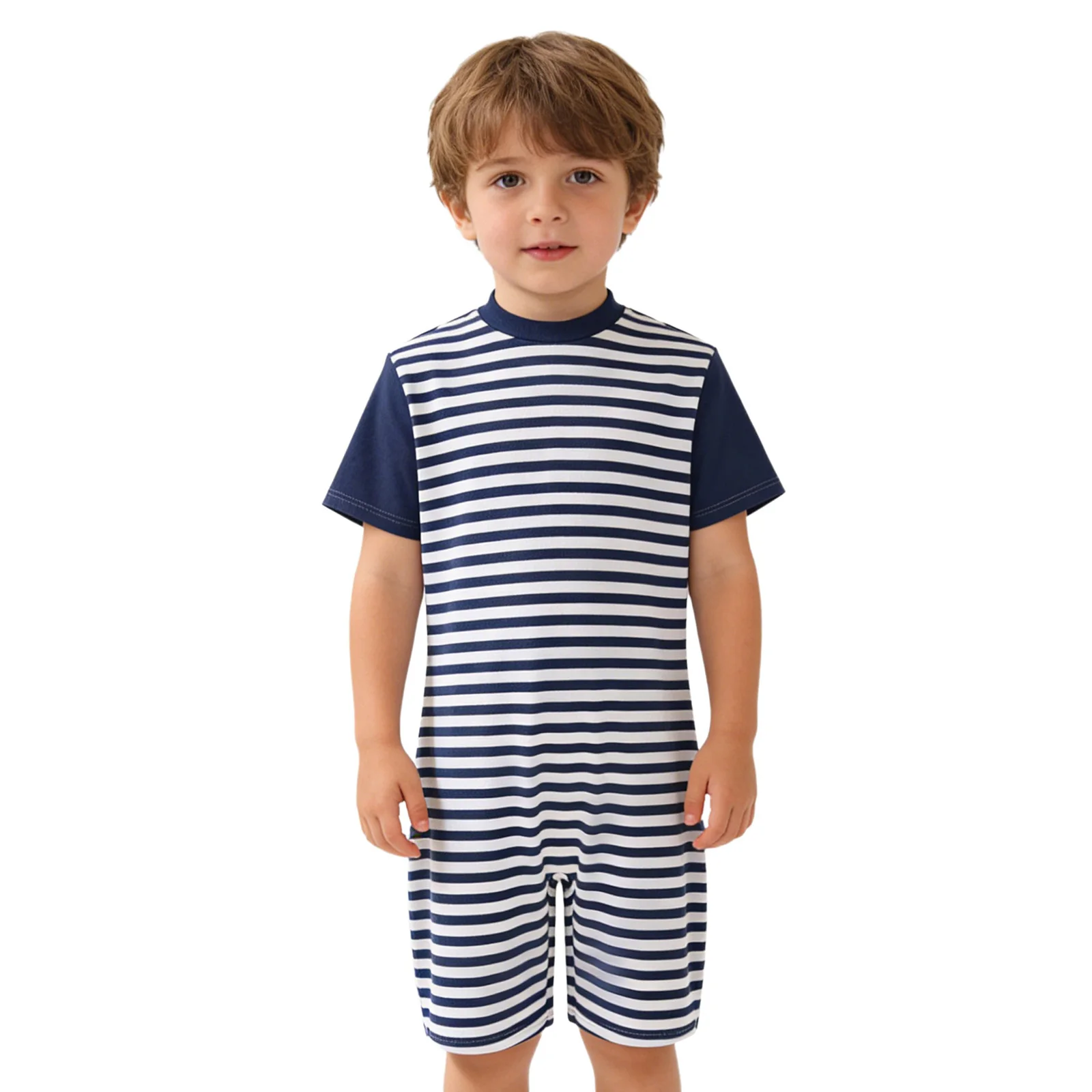 Children Special Needs Adaptive Short Sleeve Striped Jumpsuit Back Zipper Anti-Strip Bodysuit Autism Kids Adaptation Clothing